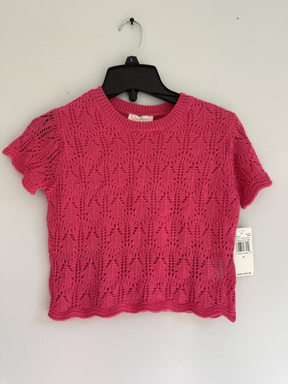 Jessica Simpson Girls Size 4 NEW Crochet Short Sleeve Top Pink